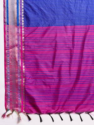 Blue woven banarasi silk saree zari work wedding traditional saree with blouse 5