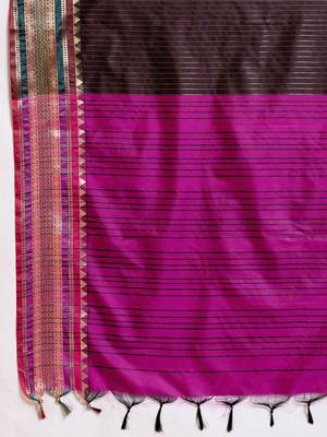 Brown banarasi silk saree zari woven wedding traditional saree with blouse design 5