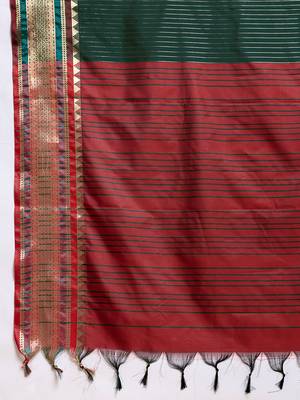 Green zari work banarasi silk saree hand woven wedding saree with blouse traditional 5