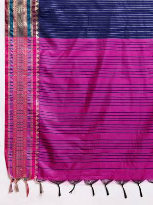 Navy banarasi silk saree zari woven handloom wedding traditional saree with blouse 5