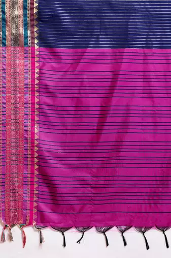 Navy banarasi silk saree zari woven handloom wedding traditional saree with blouse