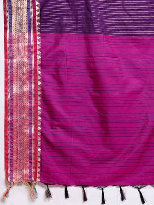 Purple banarasi silk saree zari woven handloom wedding traditional saree with blouse 5