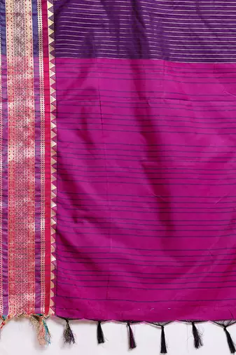 Purple banarasi silk saree zari woven handloom wedding traditional saree with blouse