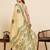 Beige linen zari woven printed saree traditional wedding wear with blouse floral design
