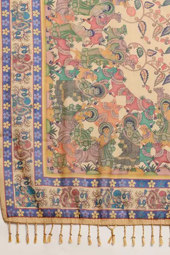 Multi-colored linen saree zari woven printed floral traditional wedding saree with blouse