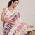 Cream floral printed linen saree with blouse zari border traditional festival wear elegant look