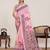 Pink linen saree with floral print zari border blouse lightweight traditional casual wear saree