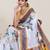 White printed linen saree with floral design zari border blouse casual festival wear saree