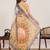 Yellow linen floral printed saree with blouse contrast border traditional ethnic festival wear