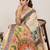 Yellow linen floral printed saree with blouse contrast border traditional ethnic festival wear