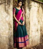 Teal Color Kanchi Cotton South Indian Functional Wear Lehenga Choli