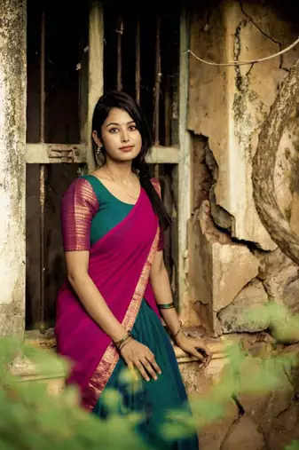 Teal Color Kanchi Cotton South Indian Functional Wear Lehenga Choli