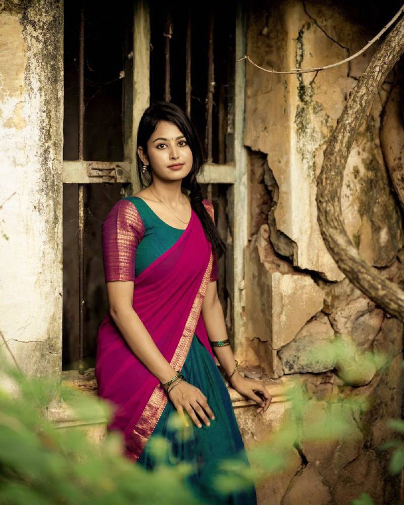 Teal Color Kanchi Cotton South Indian Functional Wear Lehenga Choli
