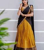 Yellow Color Kanchi Cotton South Indian Functional Wear Lehenga Choli