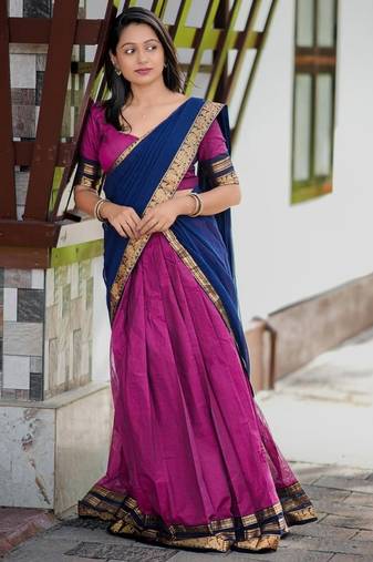 Pink Color Kanchi Cotton South Indian Functional Wear Lehenga Choli