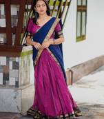 Pink Color Kanchi Cotton South Indian Functional Wear Lehenga Choli