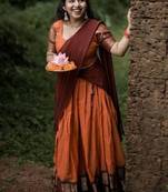Orange Color Kanchi Cotton South Indian Functional Wear Lehenga Choli