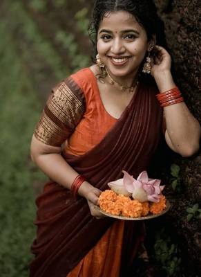 Orange Color Kanchi Cotton South Indian Functional Wear Lehenga Choli 3
