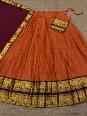 Orange Color Kanchi Cotton South Indian Functional Wear Lehenga Choli 4