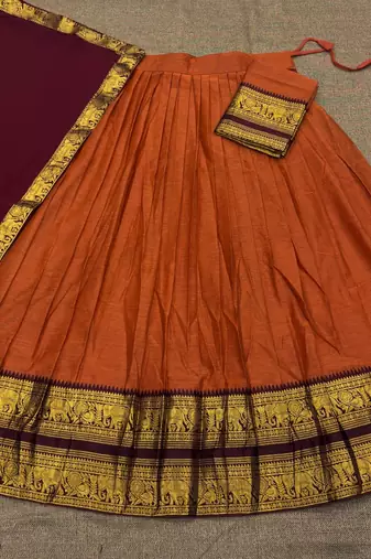 Orange Color Kanchi Cotton South Indian Functional Wear Lehenga Choli
