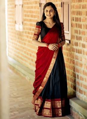 Black Color Kanchi Cotton South Indian Functional Wear Lehenga Choli 1