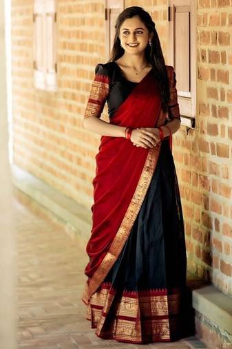 Black Color Kanchi Cotton South Indian Functional Wear Lehenga Choli