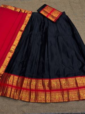 Black Color Kanchi Cotton South Indian Functional Wear Lehenga Choli 4
