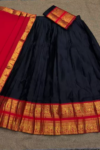 Black Color Kanchi Cotton South Indian Functional Wear Lehenga Choli