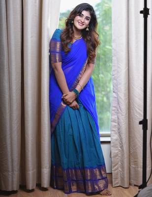 Firoji Color Kanchi Cotton South Indian Functional Wear Lehenga Choli 1