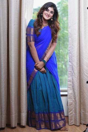 Firoji Color Kanchi Cotton South Indian Functional Wear Lehenga Choli