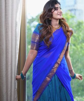 Firoji Color Kanchi Cotton South Indian Functional Wear Lehenga Choli 3