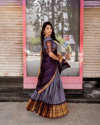 Lavender Color Kanchi Cotton South Indian Functional Wear Lehenga Choli 2