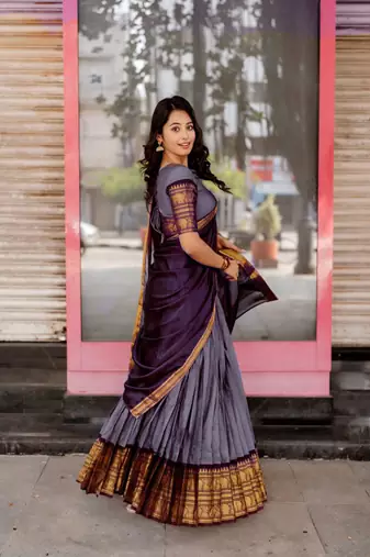 Lavender Color Kanchi Cotton South Indian Functional Wear Lehenga Choli
