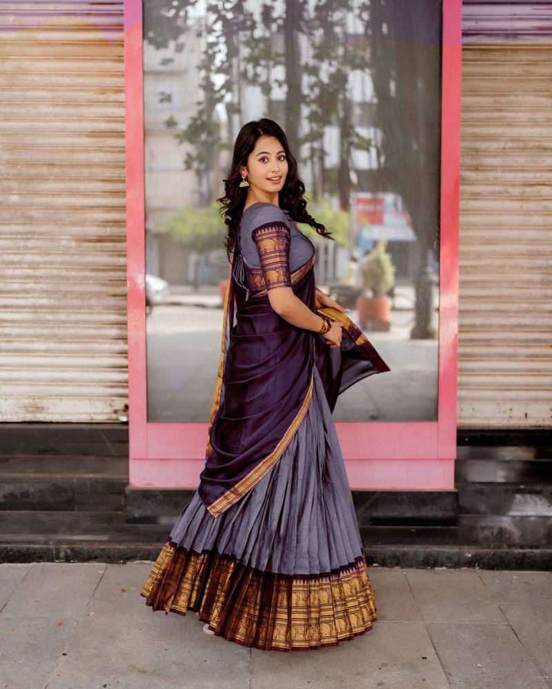 Lavender Color Kanchi Cotton South Indian Functional Wear Lehenga Choli