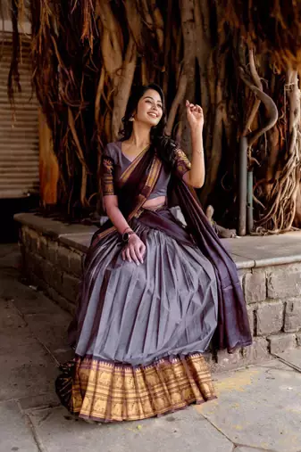 Lavender Color Kanchi Cotton South Indian Functional Wear Lehenga Choli