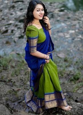 Parrot Green Color Kanchi Cotton South Indian Functional Wear Lehenga Choli 1