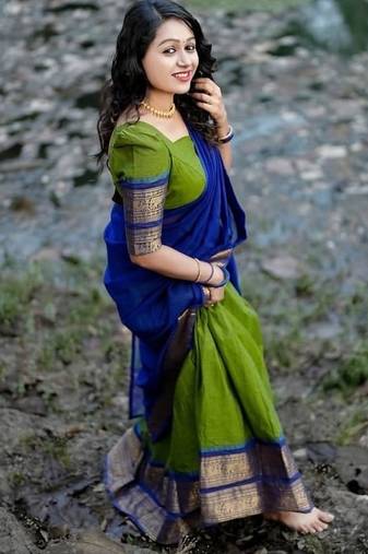 Parrot Green Color Kanchi Cotton South Indian Functional Wear Lehenga Choli