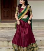 Maroon Color Kanchi Cotton South Indian Functional Wear Lehenga Choli