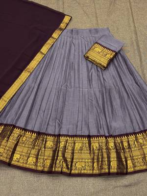 Lavender Color Kanchi Cotton South Indian Functional Wear Lehenga Choli 4