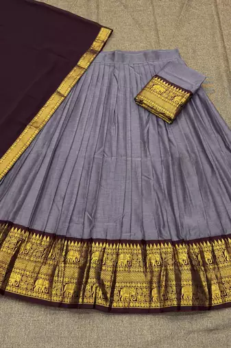 Lavender Color Kanchi Cotton South Indian Functional Wear Lehenga Choli