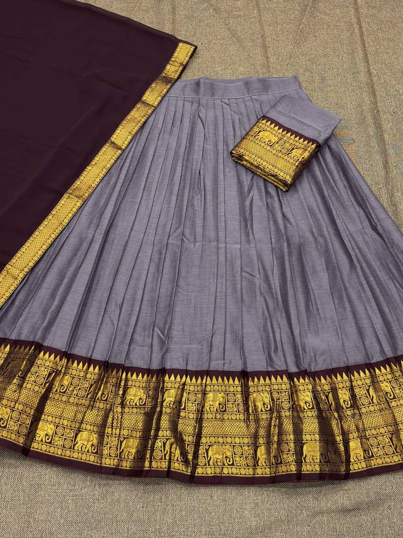 Lavender Color Kanchi Cotton South Indian Functional Wear Lehenga Choli