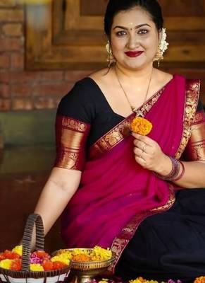 Blue Color Kanchi Cotton South Indian Functional Wear Lehenga Choli 2