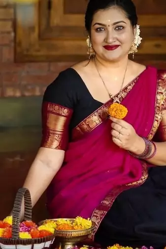Blue Color Kanchi Cotton South Indian Functional Wear Lehenga Choli