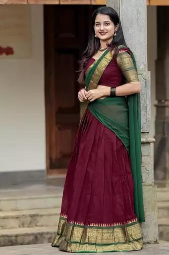 Maroon Color Kanchi Cotton South Indian Functional Wear Lehenga Choli