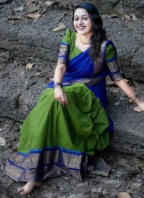 Parrot Green Color Kanchi Cotton South Indian Functional Wear Lehenga Choli 2