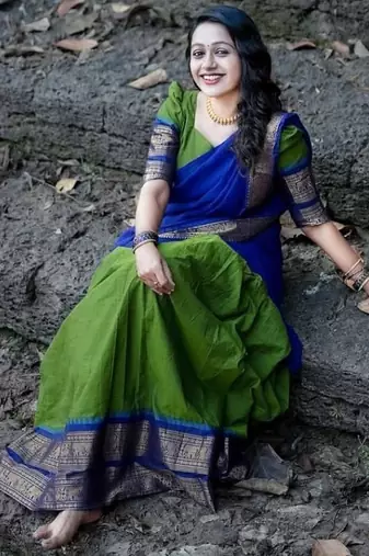 Parrot Green Color Kanchi Cotton South Indian Functional Wear Lehenga Choli
