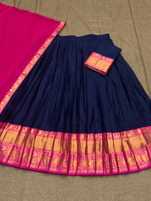 Blue Color Kanchi Cotton South Indian Functional Wear Lehenga Choli 4