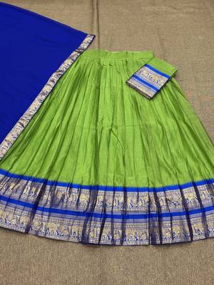 Parrot Green Color Kanchi Cotton South Indian Functional Wear Lehenga Choli 4