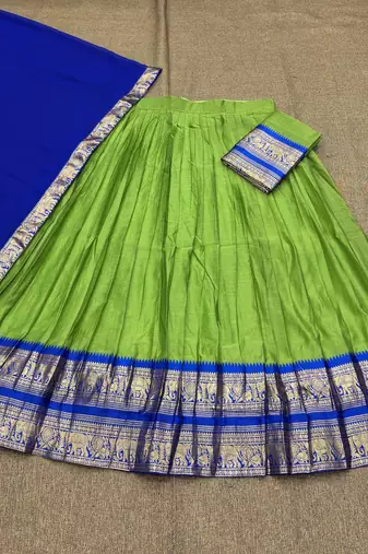 Parrot Green Color Kanchi Cotton South Indian Functional Wear Lehenga Choli