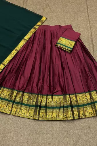 Maroon Color Kanchi Cotton South Indian Functional Wear Lehenga Choli